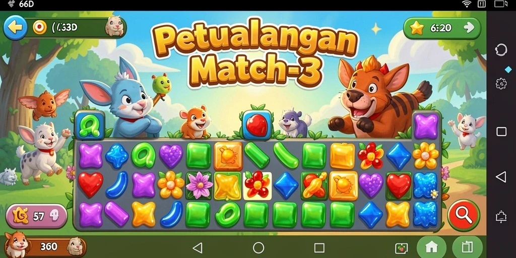 Tampilan gameplay seru 66D dengan kombinasi berbagai objek.