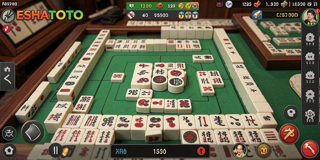 Tampilan gameplay ESHATOTO yang menarik dengan desain ubin Mahjong.