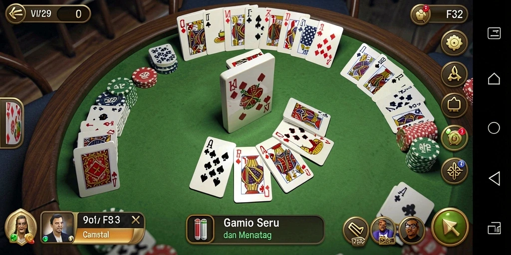 Tampilan seru dan gameplay di F32 saat bermain Domino.
