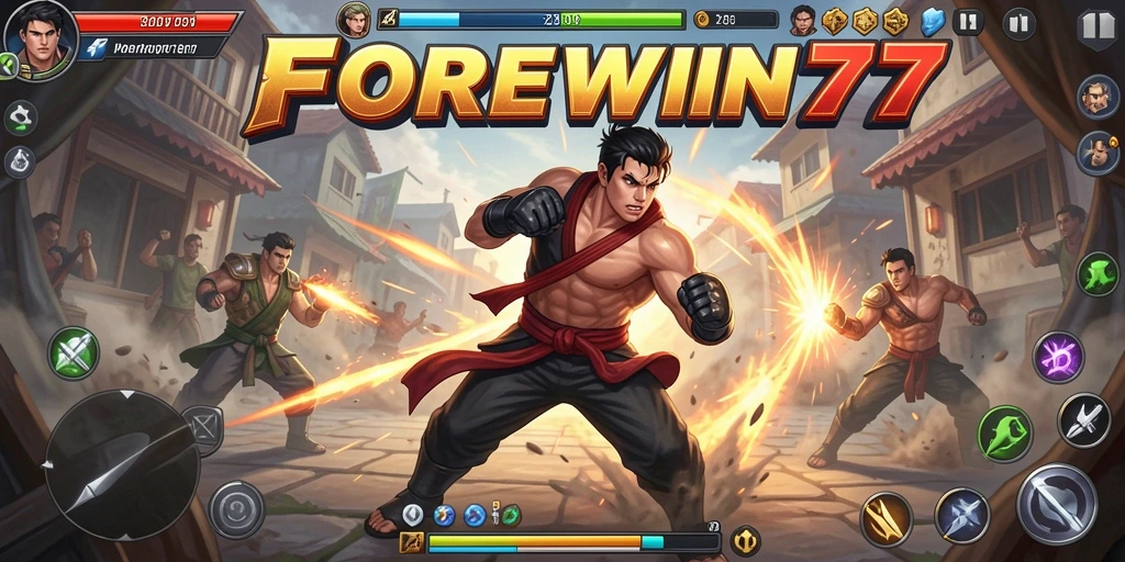 Tampilan gameplay seru di FORWIN77 dengan pertarungan yang mendebarkan.