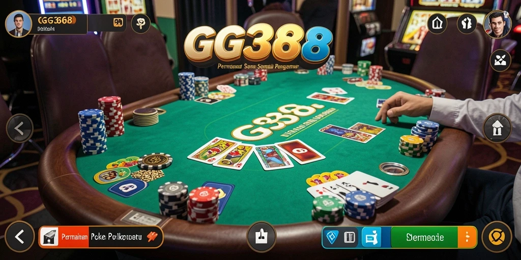Tampilan gameplay GG368 yang mendebarkan dengan suasana meja poker.