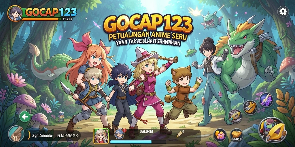 Tangkapan layar menampilkan aksi seru dalam GOCAP123 dengan karakter anime.