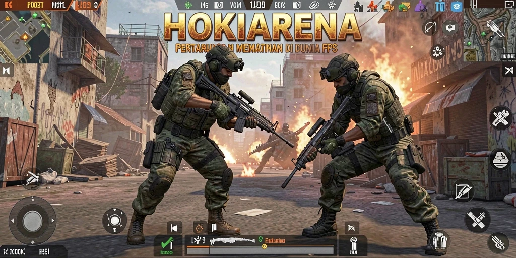 Screenshot HOKIARENA menampilkan aksi tembak-menembak yang intens.