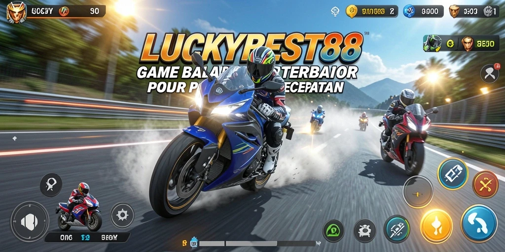 Screenshot utama LUCKYBEST88 menampilkan aksi balap motor yang mendebarkan.