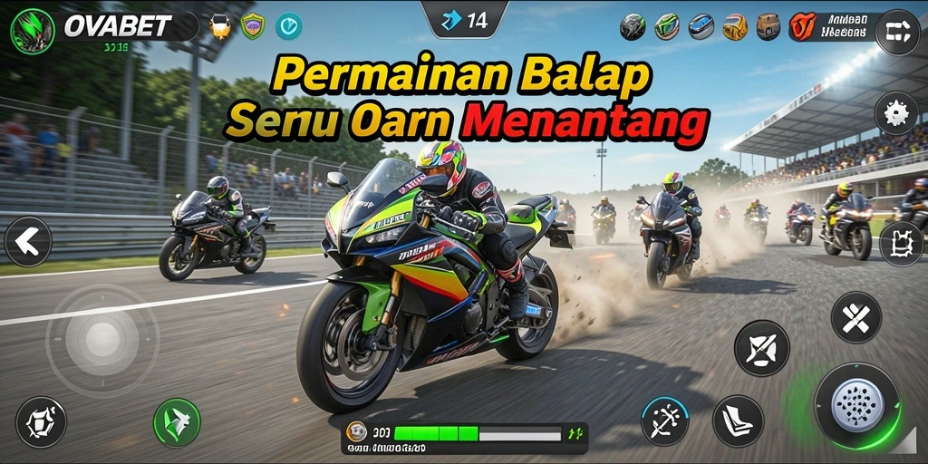 Screenshot gameplay OVABET menampilkan balapan motor yang mendebarkan.