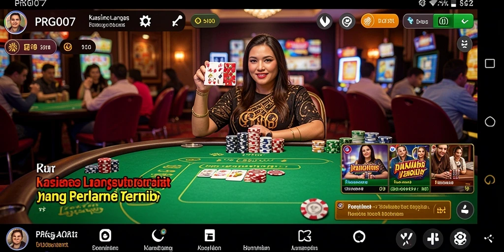 Screenshot gameplay PRG007 menampilkan dealer langsung dalam aksi kasino.