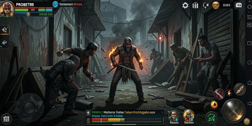 Tampilan gameplay menegangkan dalam PROBET88 yang penuh dengan suasana horror.