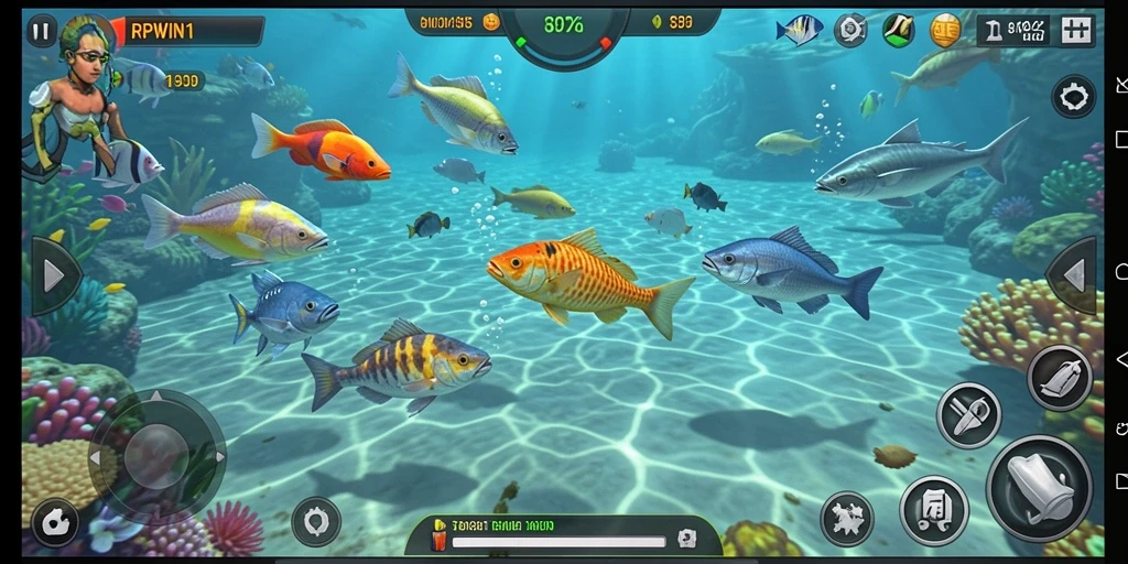 Tampilan gameplay RPWIN1 yang menarik saat menembak ikan.
