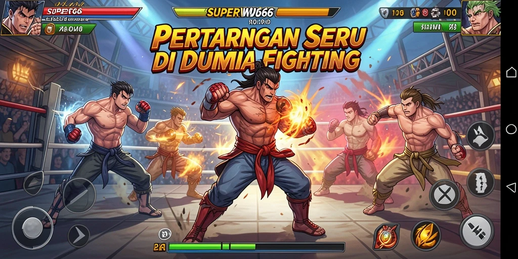 Screenshot gameplay SUPERWD666 menunjukkan karakter beraksi dalam pertarungan seru.