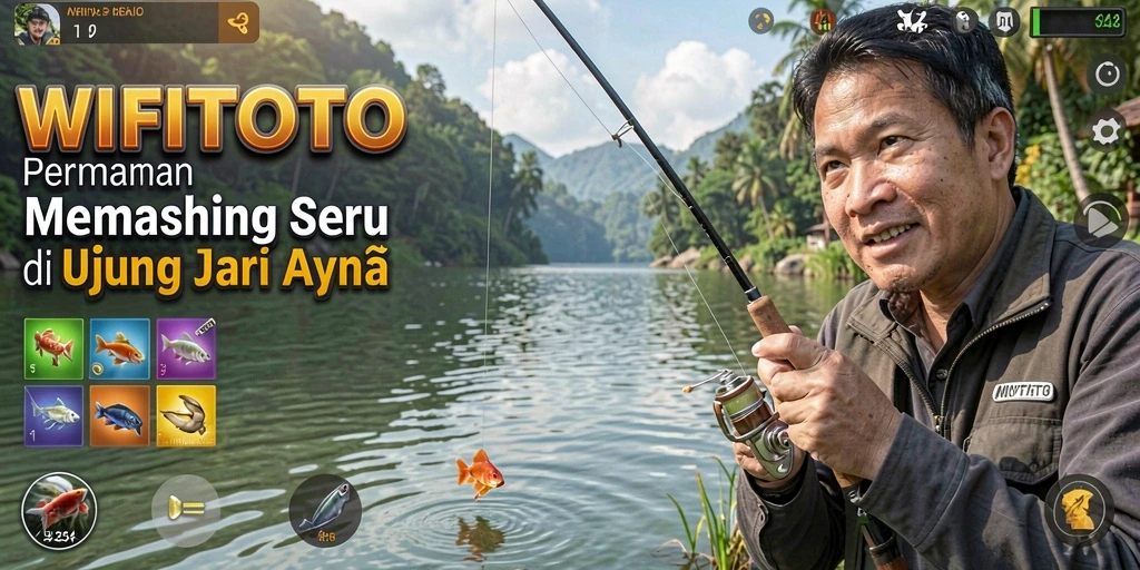 Gameplay WIFITOTO yang seru dengan aksi memancing yang mendebarkan.