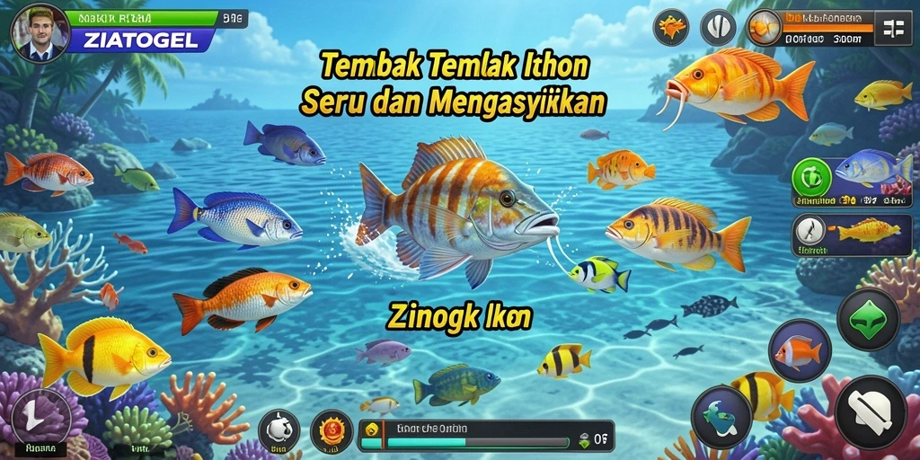 Tampilan screenshot gameplay ZIATOGEL saat menangkap ikan.